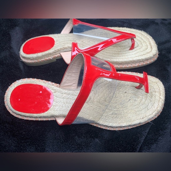 Frances Valentine Hannah red- clear pvc Espadrilles sandals shoes sz 8B - Picture 5 of 9